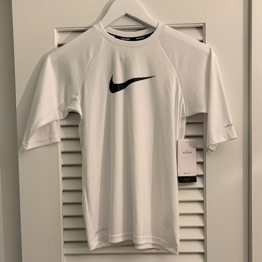 Nike SWIM White Tee with Black Swoosh